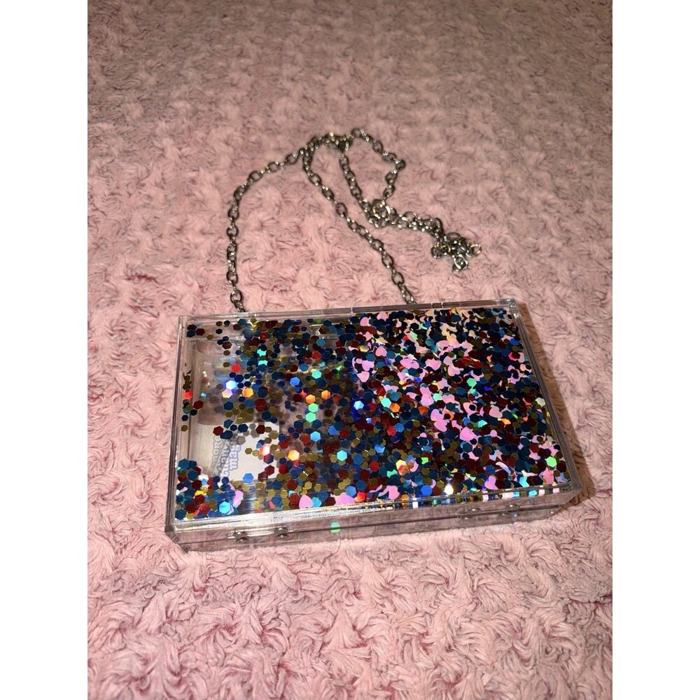 Acrylic Crossover Box Bag W/ Sparkle Sequins Evening Clutch Rainbow Crossbody
